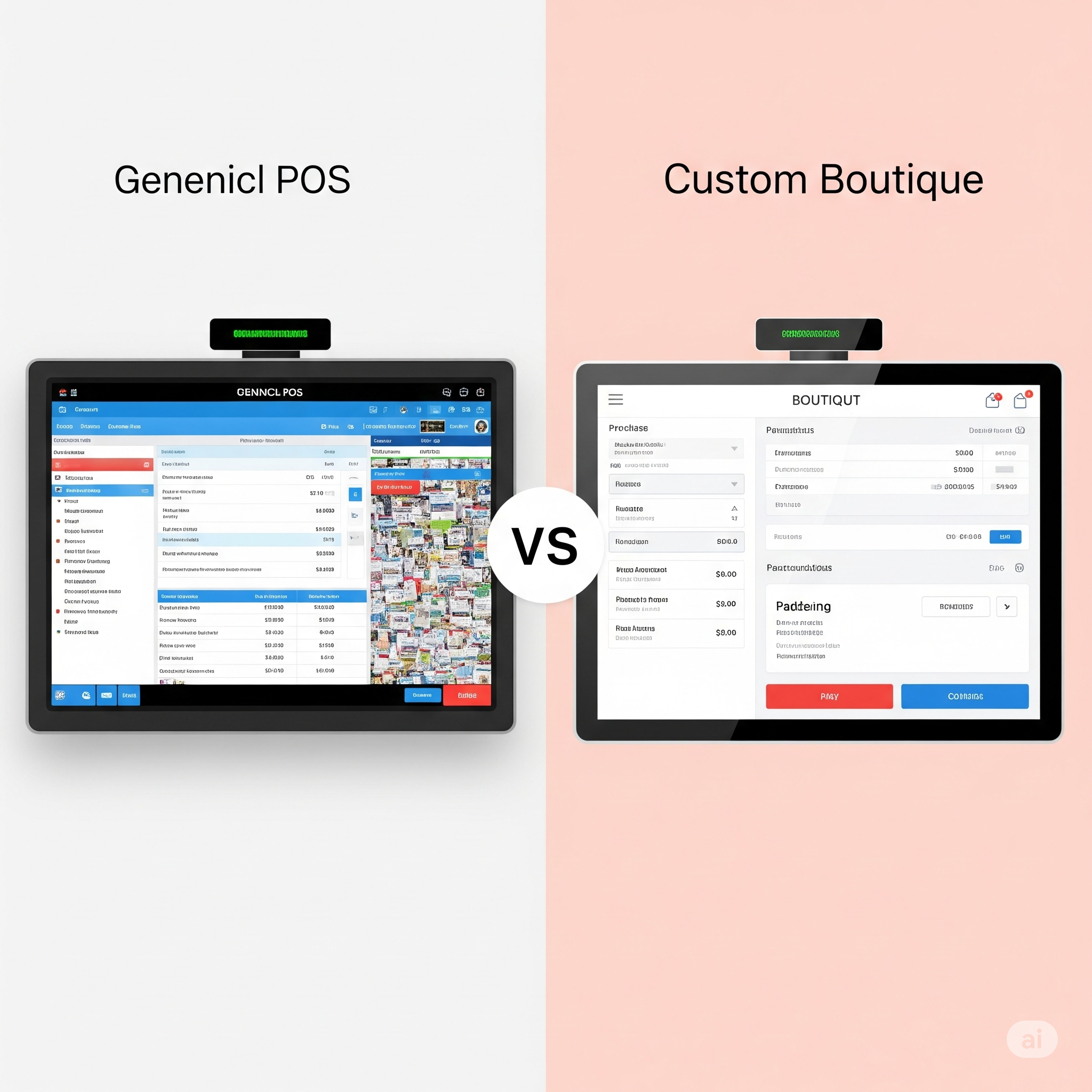 Two POS systems being compared side-by-side